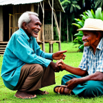 **

"A friendly encounter in a Papua New Guinean village. A tourist, fully clothed in modest travel attire, sits with an elderly Papua New Guinean man, listening intently as he gestures while telling a story. Traditional crafts are displayed nearby. Background shows village life with modest dwellings and lush greenery. Safe for work, appropriate content, perfect anatomy, natural pose, high resolution, vibrant colors, professional photography, cultural exchange, family-friendly."

**